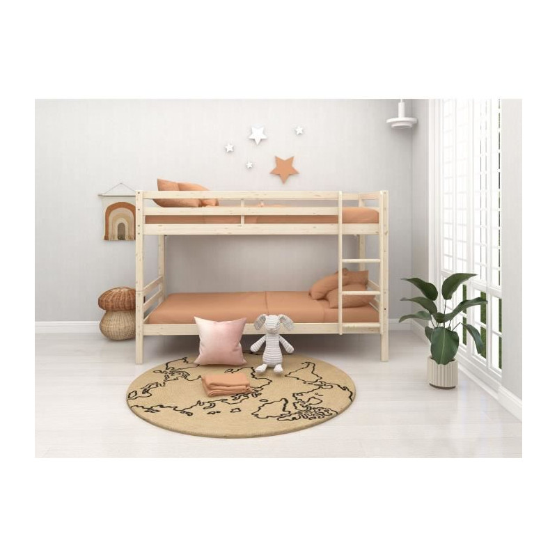 Lits superposés séparables enfant - 2x90x190 cm - Pin massif naturel - Sommier inclus - ANDO