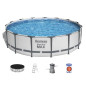 Kit Piscine hors sol tubulaire BESTWAY Steel Pro Max™- 457 x 107 cm - Ronde (Avec pompe de filtration, échelle + bâche)