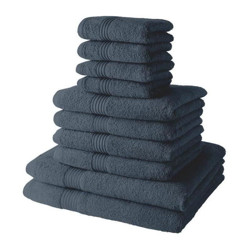 Lot de 4 Serviettes de bain TODAY 30x50 + 4 Serviettes de bain50x90 + 2 Draps de bain 70x130 cm 100% Coton - Denim