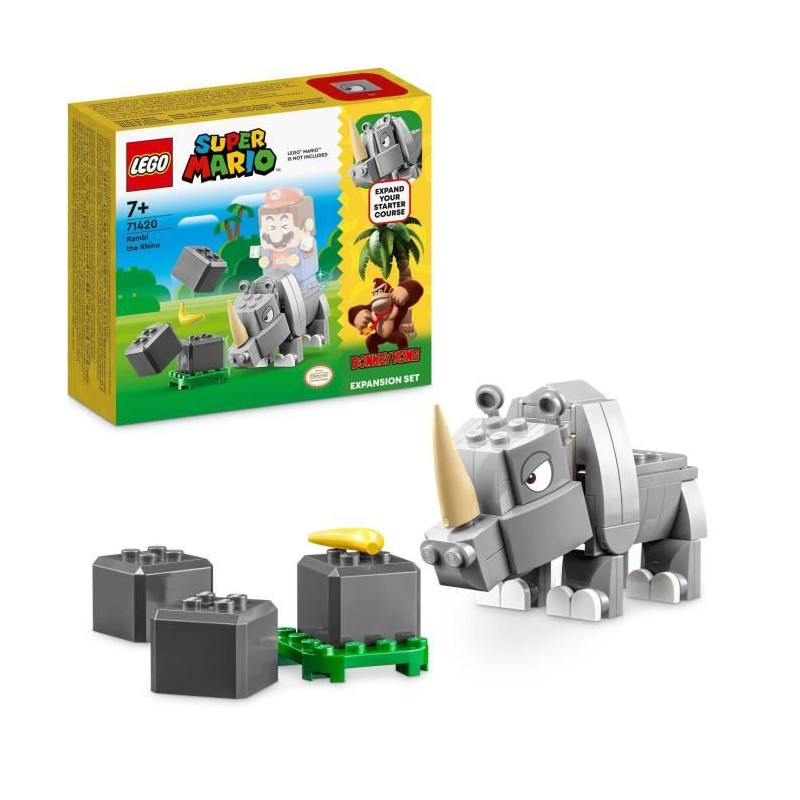 LEGO Super Mario 71420 Ensemble d'Extension Rambi le Rhinocéros, Jouet a Combiner avec un Pack de démarrage