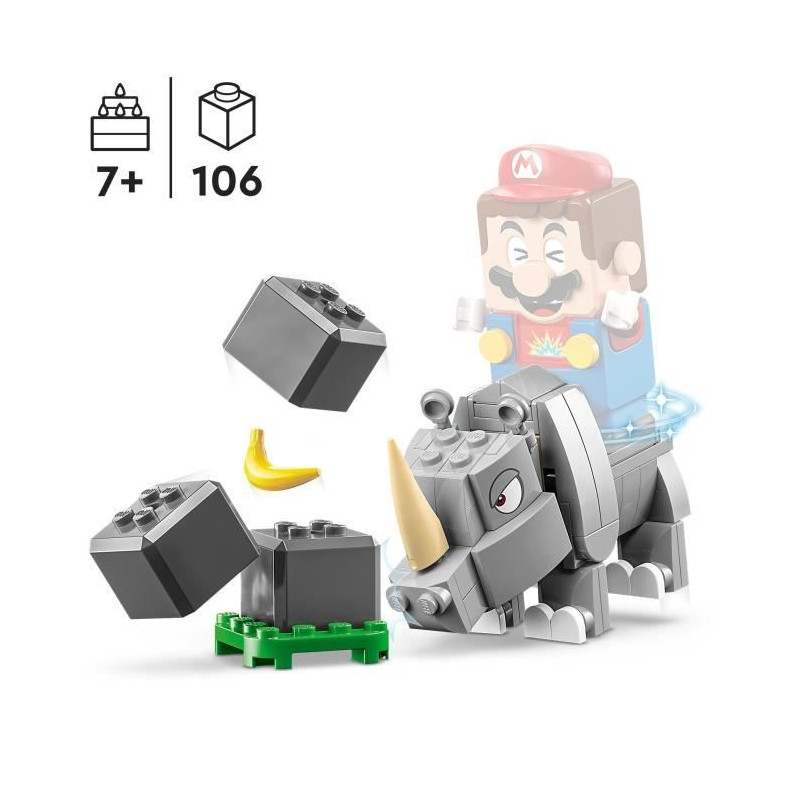 LEGO Super Mario 71420 Ensemble d'Extension Rambi le Rhinocéros, Jouet a Combiner avec un Pack de démarrage