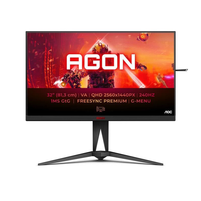 Ecran PC Gamer - AOC - AG325QZN/EU - 31,5 VA QHD 0,5ms 240Hz HDMI DP USB Pivot Réglable en hauteur Freesync Premium HDR 400