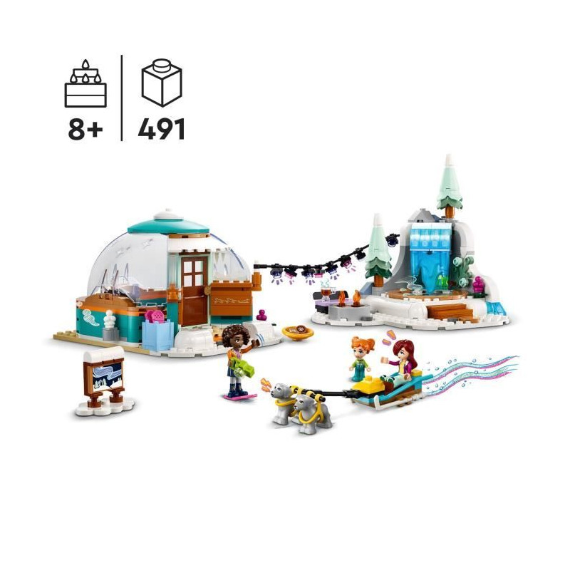 LEGO Friends 41760 Les Vacances en Igloo, Jouets d'Hiver avec Chiens de Traîneau, Mini-Poupées, pour Enfants Des 8 Ans