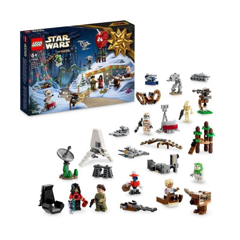 LEGO Star Wars 75366 Le Calendrier de l'Avent 2023, avec 24 Cadeaux de Nöel dont 9 Personnages, 10 Jouets de Véhicules