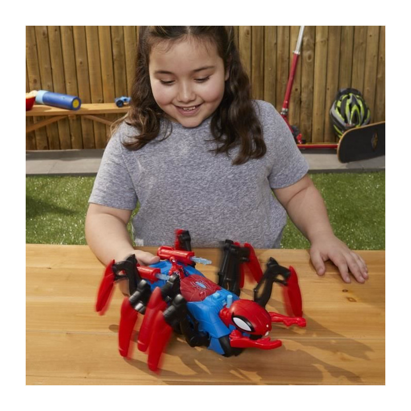 Marvel Spider-Man Véhicule Araignée de combat, jouets de super-héros pour enfants, lance de l'eau et des projectiles, des 4 