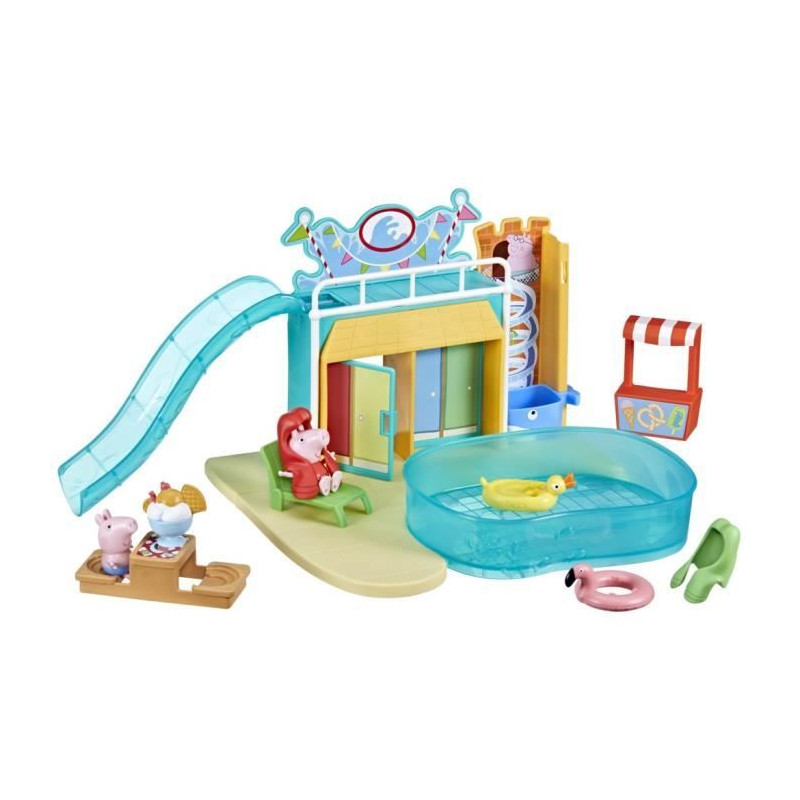 Peppa Pig Le parc aquatique de Peppa, coffret avec 2 figurines et 15 accessoires, jouet pour enfants, des 3 ans