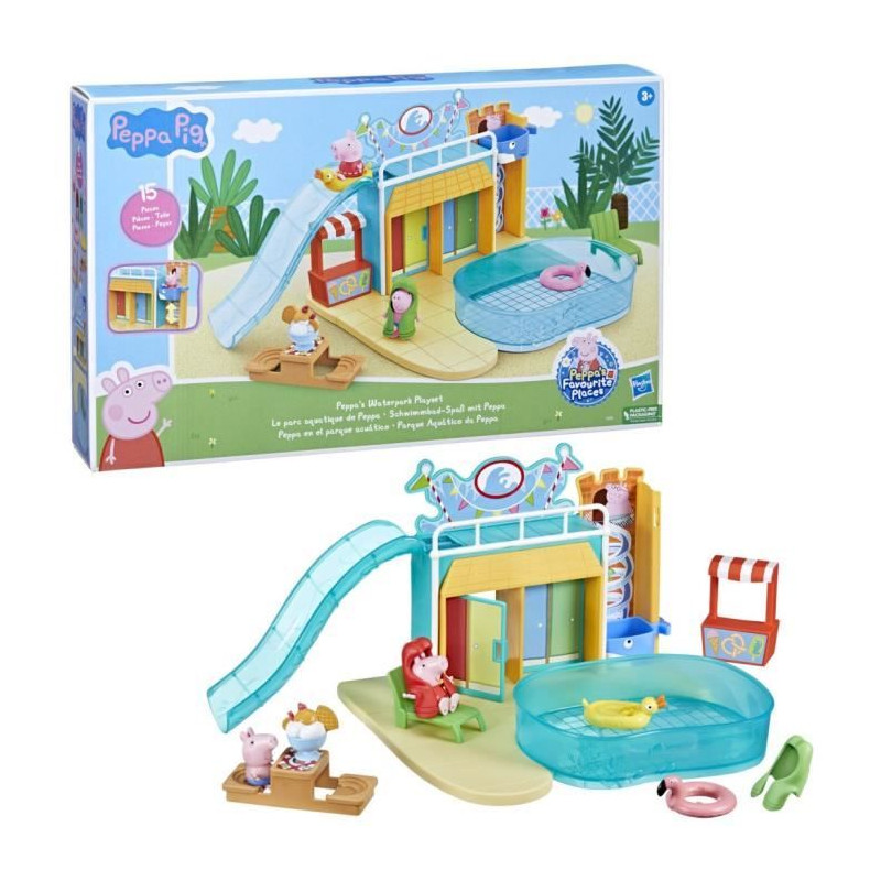 Peppa Pig Le parc aquatique de Peppa, coffret avec 2 figurines et 15 accessoires, jouet pour enfants, des 3 ans