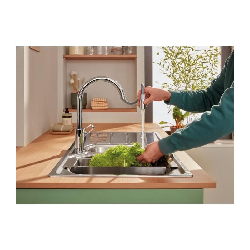 Robinet de cuisine - Mitigeur monocommande évier - Chromé - Bec haut en C - Mousseur extractible - GROHE StartLoop - 30556000