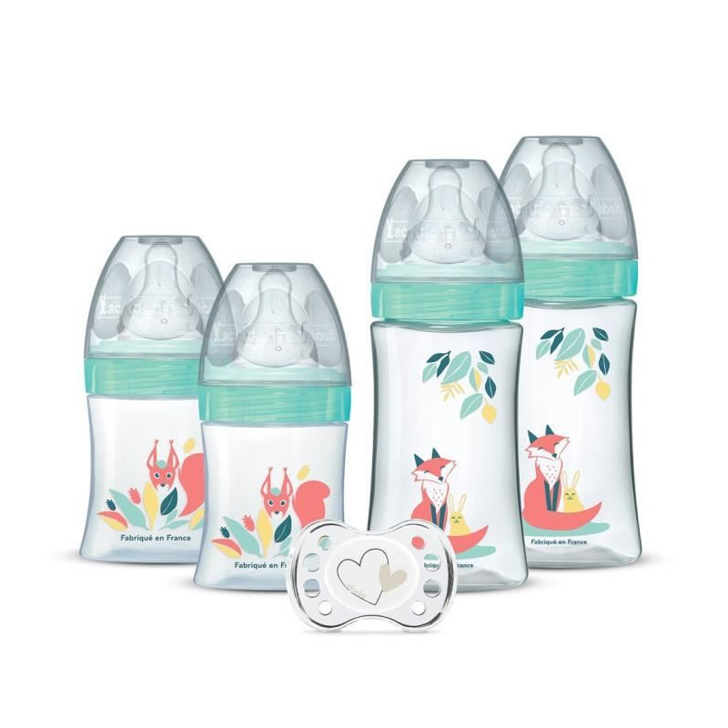 DODIE Lot de 4 biberons naissance Tétine Ronde Anti-Colique (2x150mL et 2x270mL), + une sucette naissance