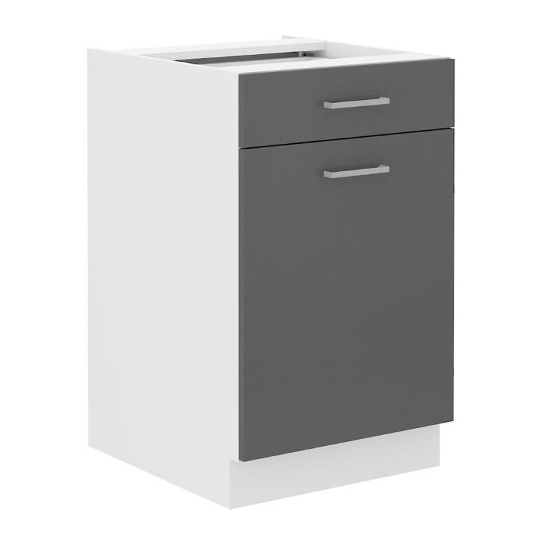 Meuble bas cuisine - 1 Porte 1 Tiroir - Décor Gris - L 50 x P 60 x H 86 cm - PREGO