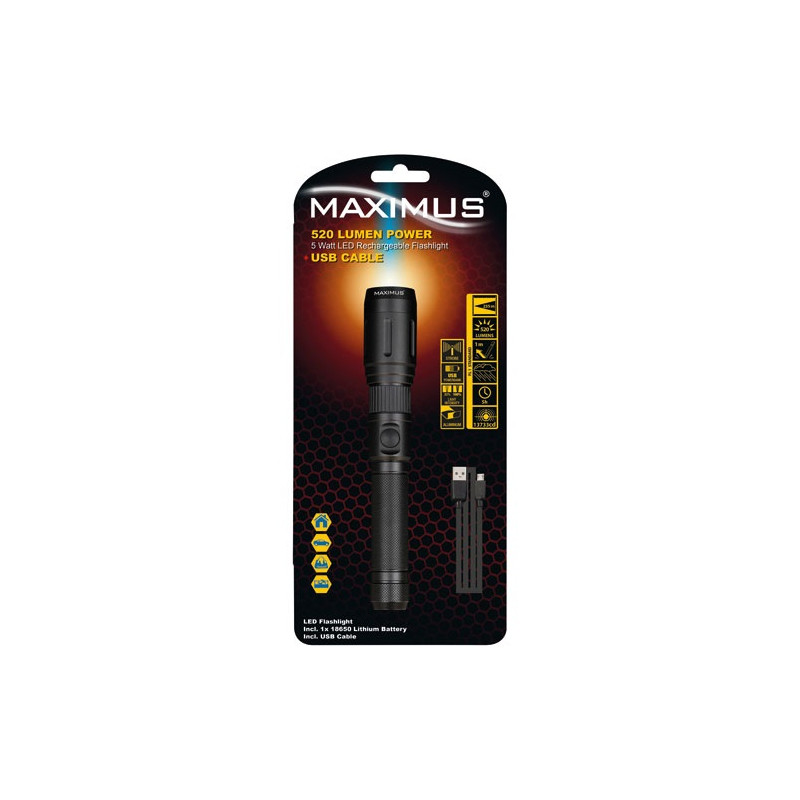 LAMPE TORCHE RECHARG.MAXIMUS 520LM 5W MAXIMUS - M-FL-016