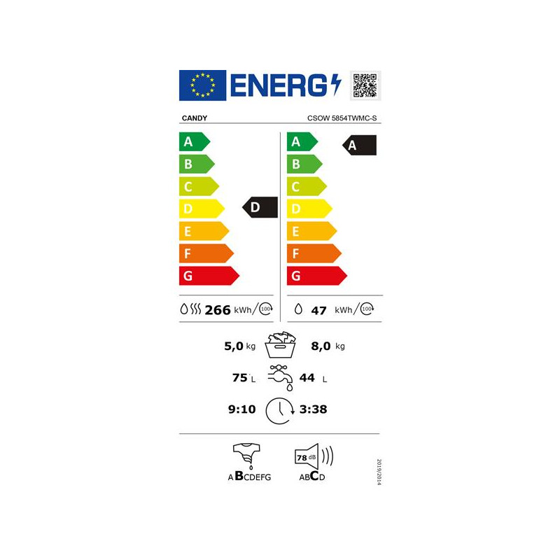 LS SMART PRO INVERTER 8+5 kgs 1500 trs moteur BLDC, couleur White CANDY - CSOW5854TWMC-47