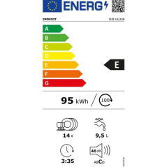 Indesit LV tout intégrable, 60 cm, 46dB, 9,5L, Classe E, 14 couverts, 5 progr., INDESIT - D2IHL326