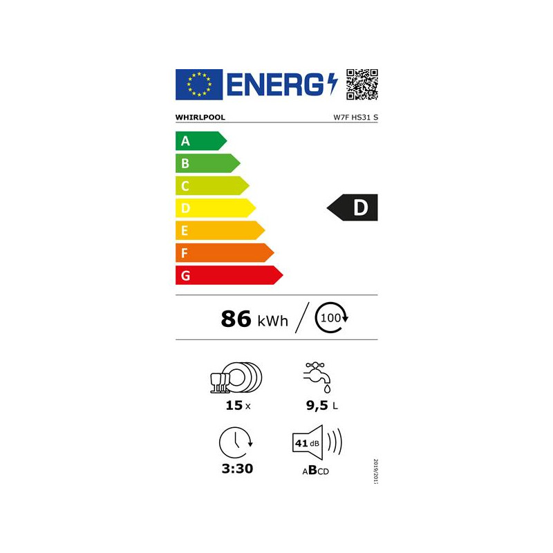 LV posable, Inox, 42dB, 9,5 L, Classe C, 14 couverts, Dép Diff 24 H, 8 WHIRLPOOL - W7FHS31S