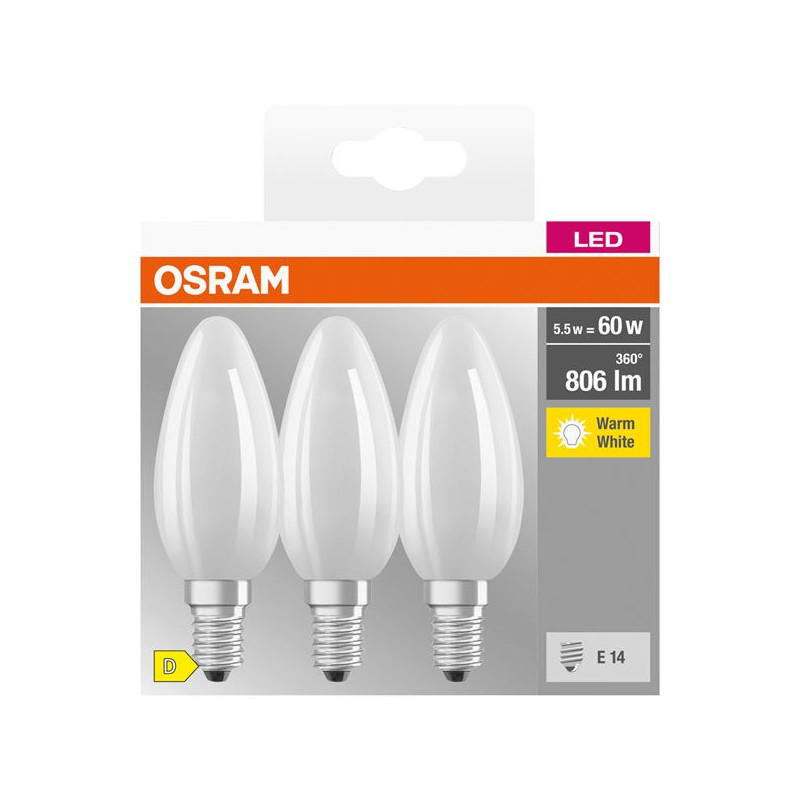 OSRAM LED FLAMME DEPOLIE E14 5.5W CHAUD X3 OSRAM - 4058075592551