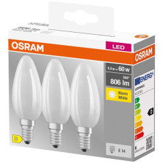 OSRAM LED FLAMME DEPOLIE E14 5.5W CHAUD X3 OSRAM - 4058075592551