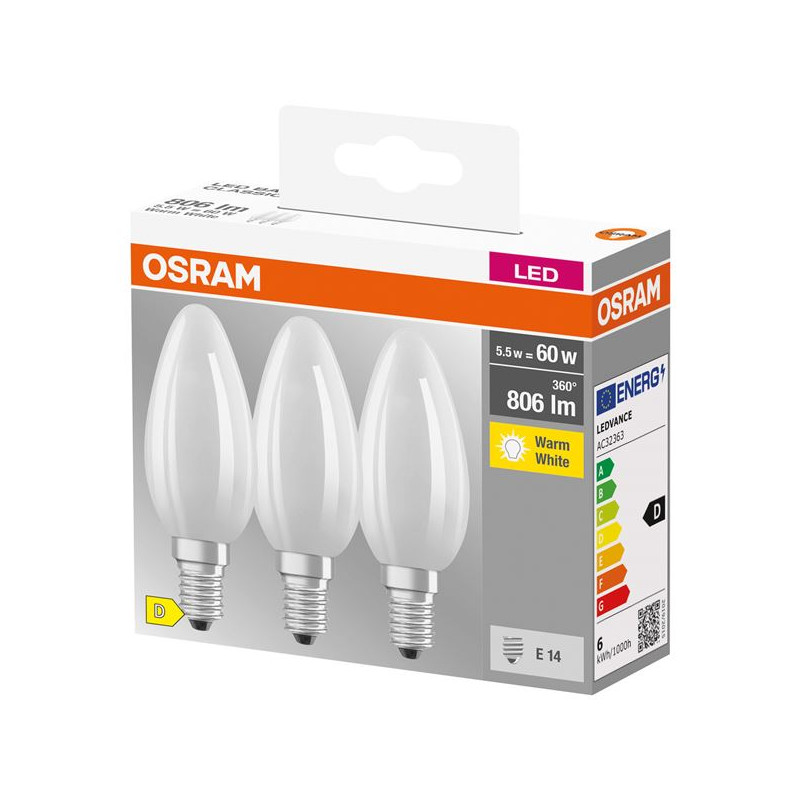 LED FLAMME DEPOLIE E14 5.5W CHAUD X3 OSRAM - 4058075592551