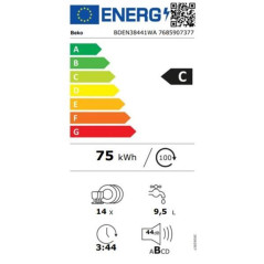 BEKO E9-BLDC, 8, prgm, 14, PS, C, 9.5, 44 dBA, Yes with AquaIntense, Liquid BEKO - BDEN38441WA