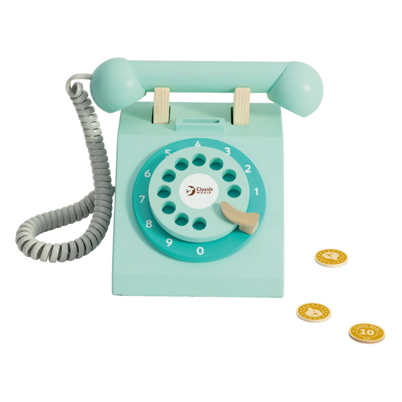 Classic World Wooden Retro Telephone Turquoise 50551