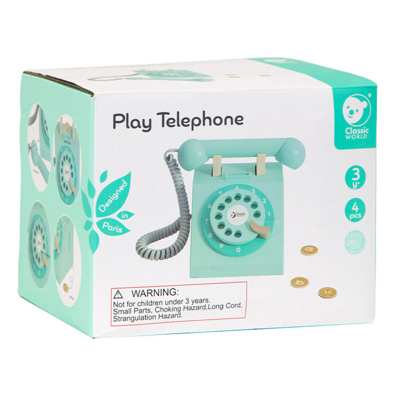 Classic World Wooden Retro Telephone Turquoise 50551