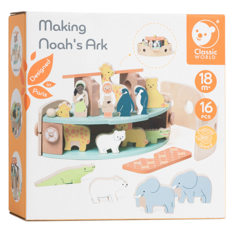 Classic World Wooden Noah's Ark Boat Building Set with Animals, 16d 20188