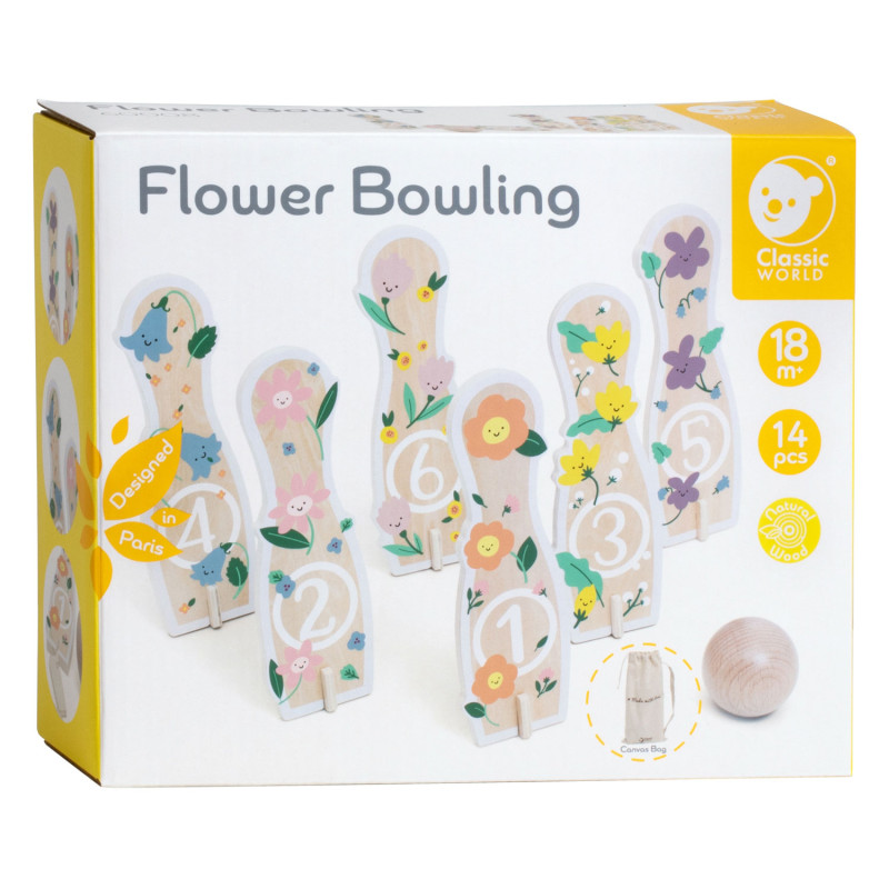 Classic World Wooden Bowling Set Flowers, 14 pcs, 60008