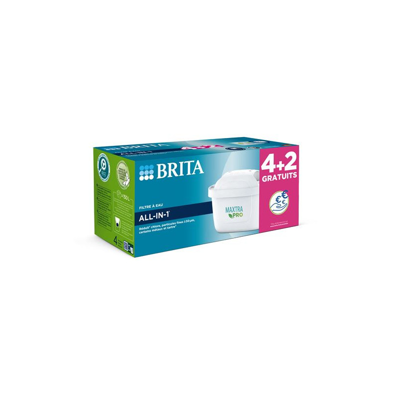 Pack de 4 Cartouches filtres à eau avec 2 gratuits Brita Maxtra Pro All in 1 1053882 Blanc