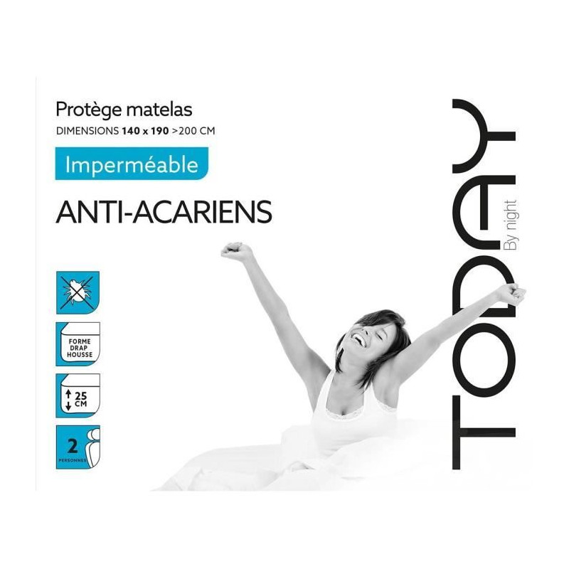 TODAY Protege Matelas / Alese Imperméable Anti-Acariens 140x190/200cm - 100% Coton