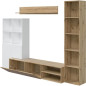 Ensemble Meuble TV LYRA : Vitrine + meuble TV + étagere - Mélaminé blanc et chene - 3 Portes - L240 x P41 x H180 cm