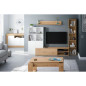 Ensemble Meuble TV LYRA : Vitrine + meuble TV + étagere - Mélaminé blanc et chene - 3 Portes - L240 x P41 x H180 cm