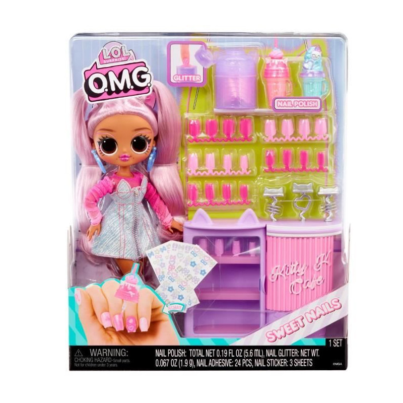 L.O.L. Surprise OMG Sweet Nails™ - Bar a ongles - Poupée mannequin Kitty K Café - Theme Café - A partir de 4 ans