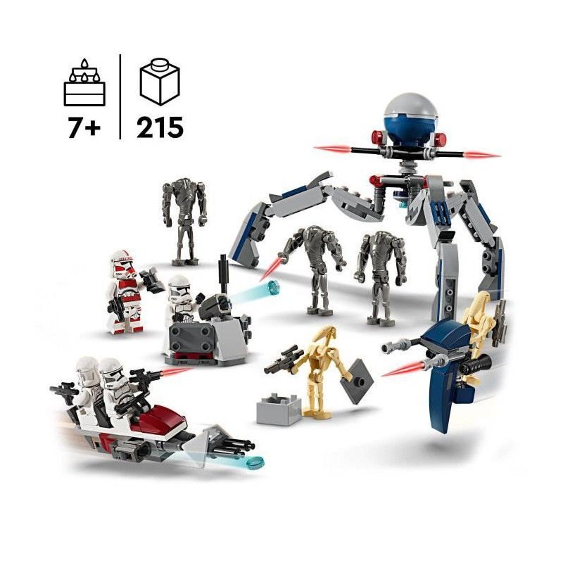 LEGO 75372 Star Wars Pack de Combat des Clone Troopers et Droides de Combat, Jouet avec Speeder Bike et Figurine