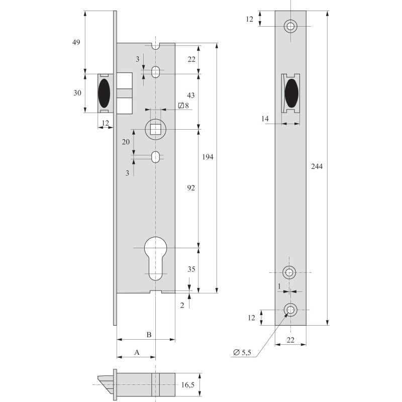 Serrure 1 point rappel à clé 36 mm STREMLER 2241.36.0