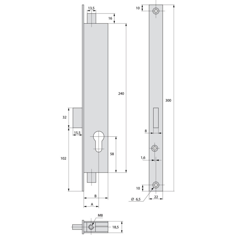 Serrure 3 points pêne dormant variaxe 41 mm STREMLER 2272.41.0