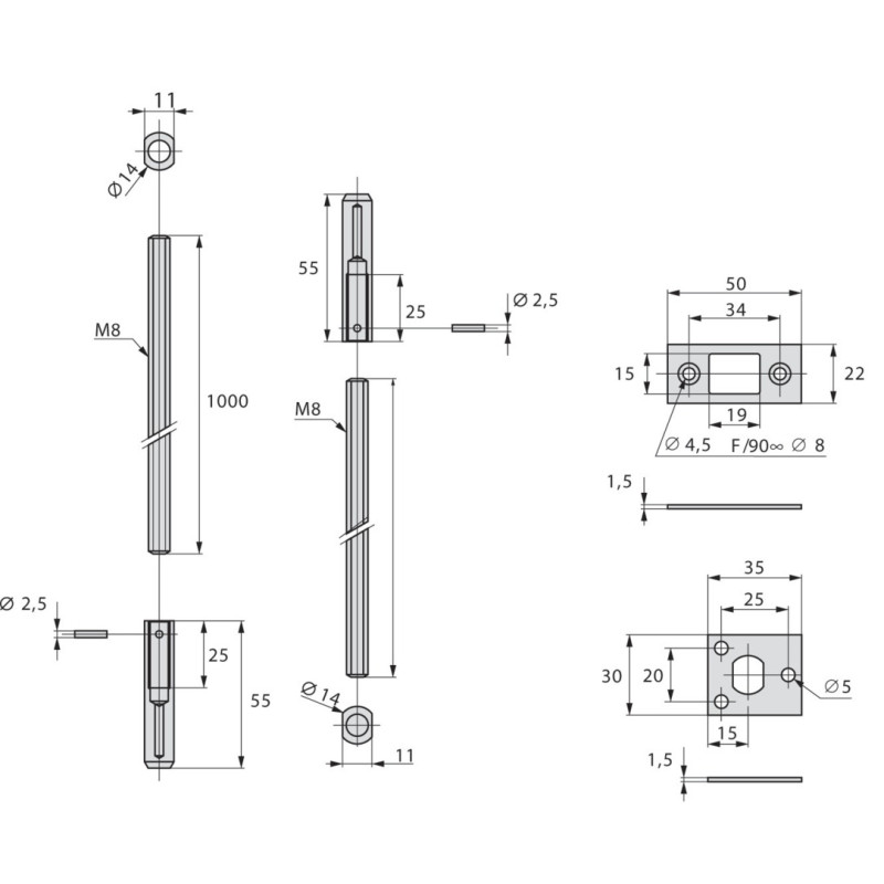 Kit de tringlerie tige fileté D8 avec accessoire STREMLER 2837.00.0