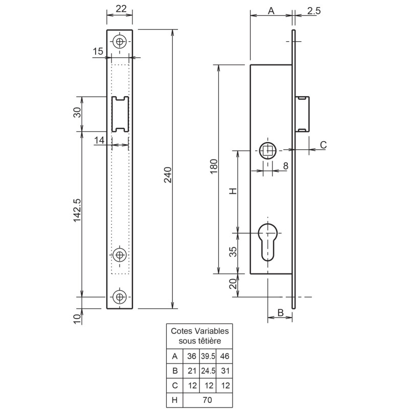 Serrure 1 point coffre 9 39.5 METALUX F109390000