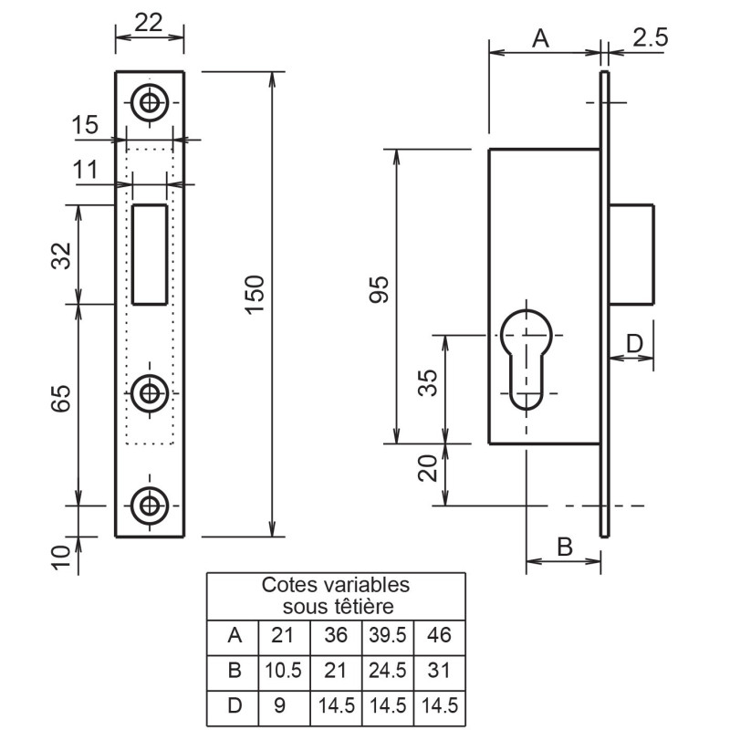 Serrure 1 point coffre 14 46 METALUX F114460000