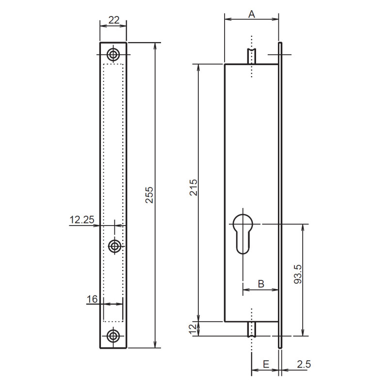 Serrure à encastrer 2 points à profil européen coffre 30 39.5 axe à 22,5mm METALUX F130394000