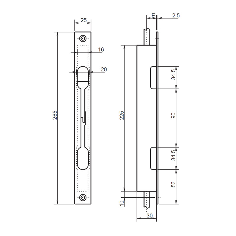 Serrure à encastrer 2 points à fouillot coffre 31 30 axe 15mm METALUX F131300000