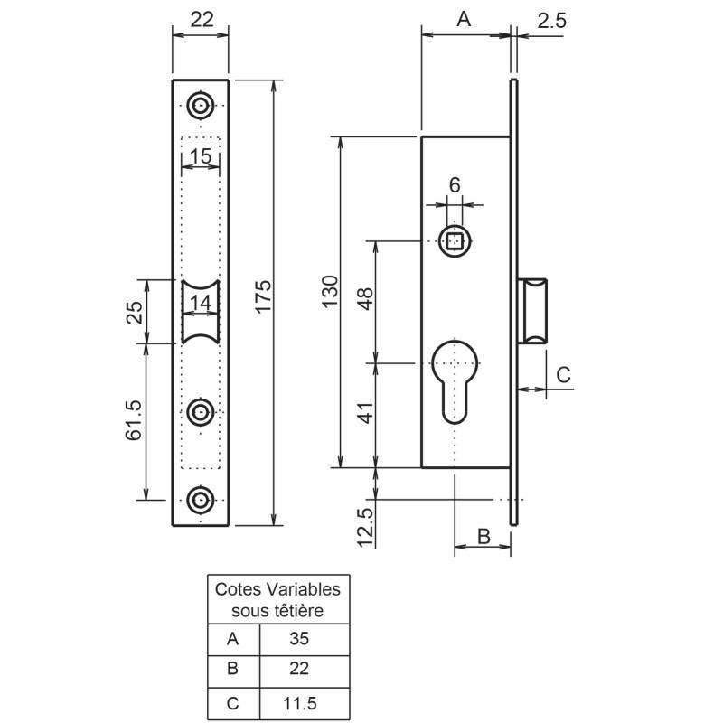 Serrure 1 point coffre 33 35 Gauche METALUX F133352000