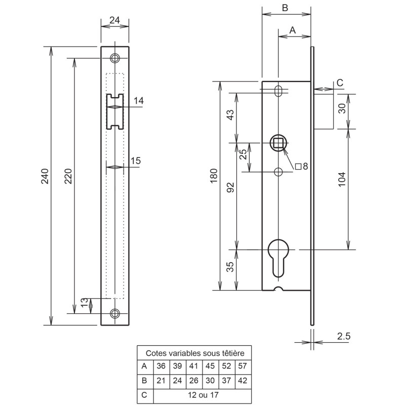 Serrure 1 point coffre 92MTX 980 36 METALUX F198360200