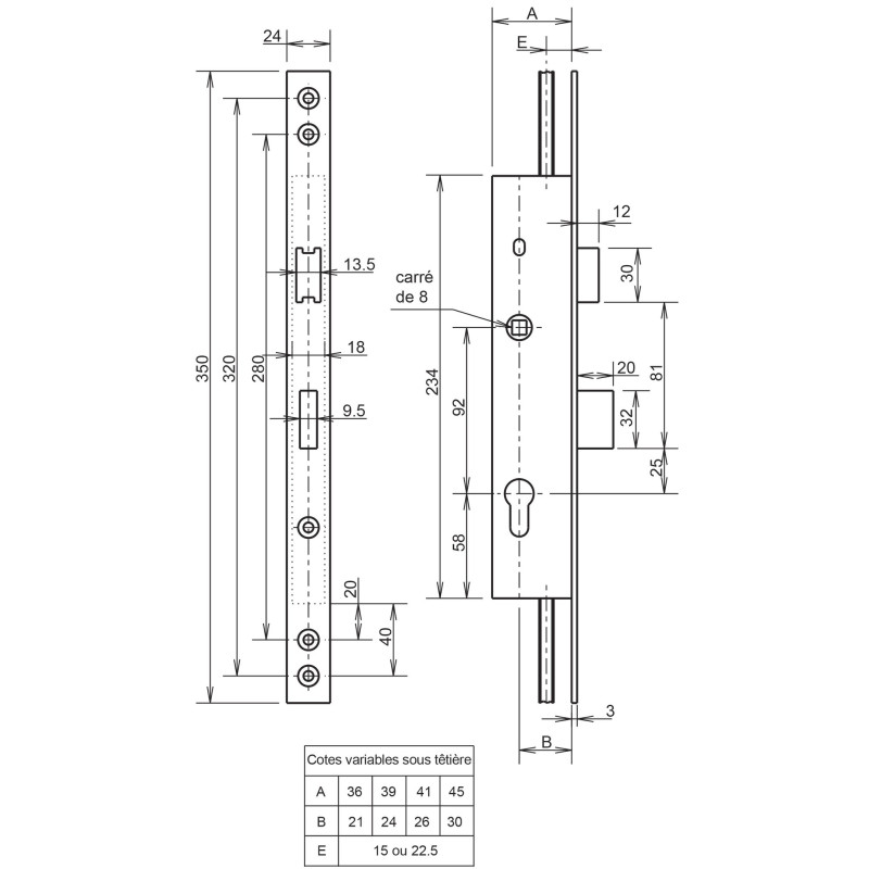 Serrure 3 points coffre 92MTX T7 41 T24 METALUX F1T7410200