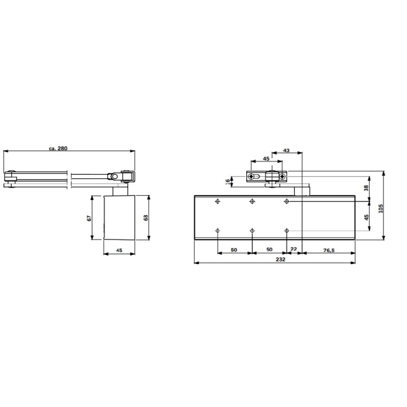 Ferme porte Force 2 4 sans bras TS 72 finition argent DORMA 22232101