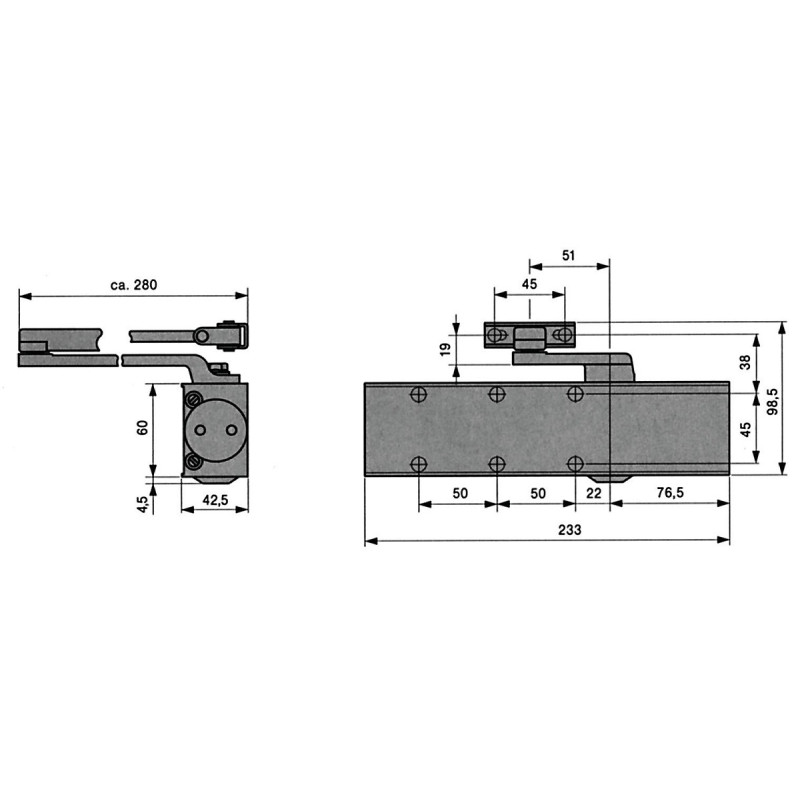 Ferme porte TS 73V Force 2 4 fourni sans bras finition argent DORMA 37010101