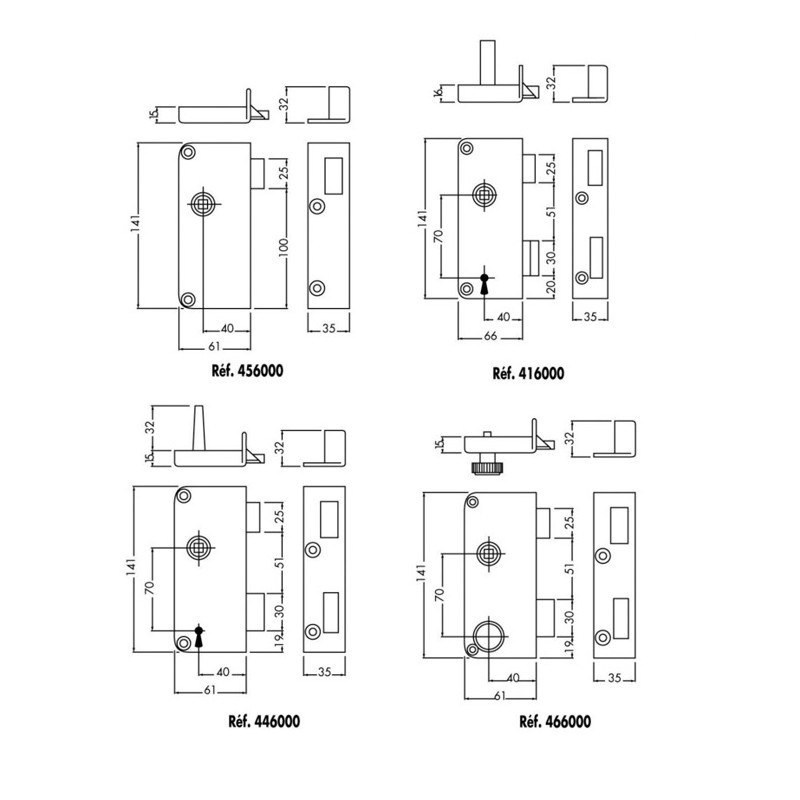 Serrure Extra plat fouillot 4G 2 clés Cylindre de 40 droite JPM 416000 01 1Y