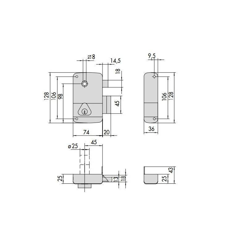 Serrure monopoint en applique verticale à fouillot 50mm gauche CISA 3005046000