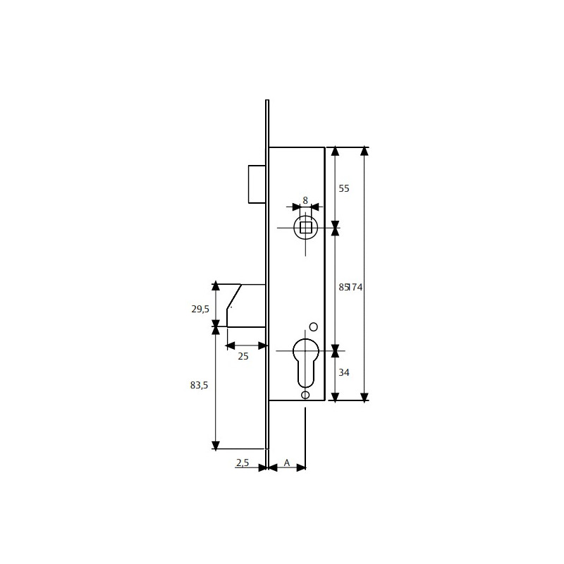 Monopoint à larder profil étroit axe 20mm pêne dormant basculant TESA 4210205NM