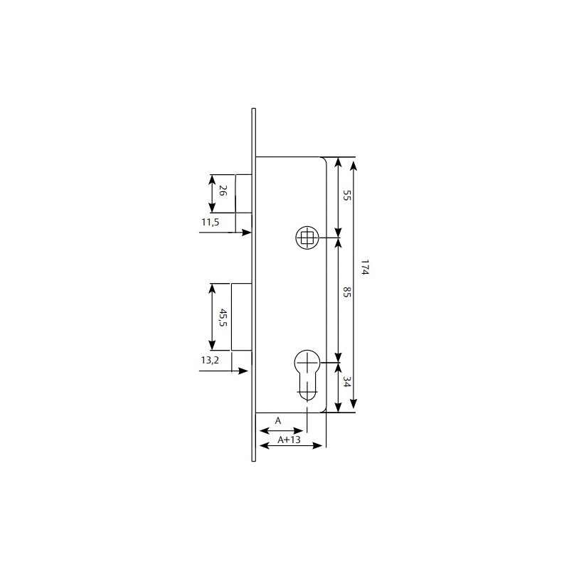 Monopoint à larder profil étroit axe 20mm carré 8 pêne dormant coulissant TESA 421028AI