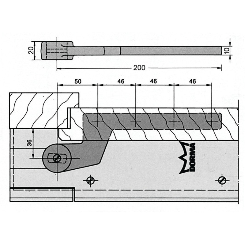 Bras du bas coudé 7411 46 pour porte à recouvrement DORMA 45010000