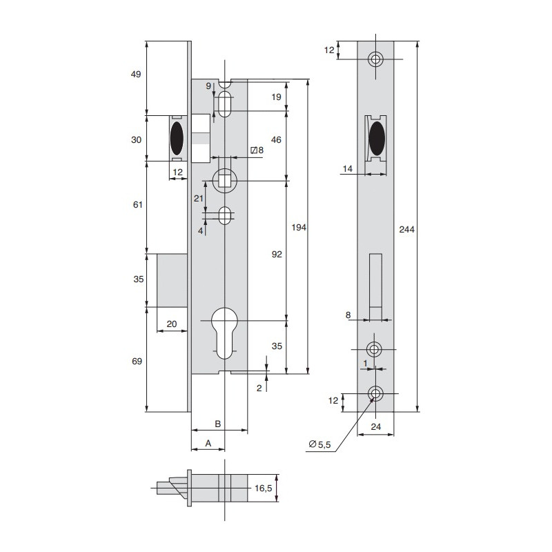 Serrure 1 point pêne dormant demi tour coffre 52 C 20 T24 STREMLER 2660.52.0TP24